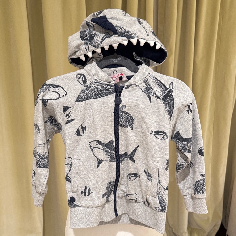 Boboli - Boy’s Hooded Sweatshirt - Sharks sprint - Gray & Black - Size: 3Y
